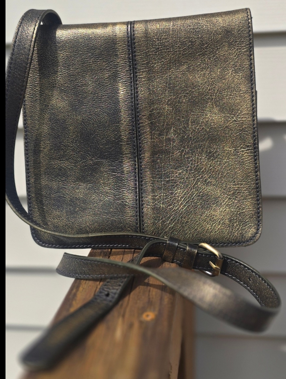Patricia Nash Burnish Bronze Granada Metallic Leather Pyrite Gold Crossbody Bag